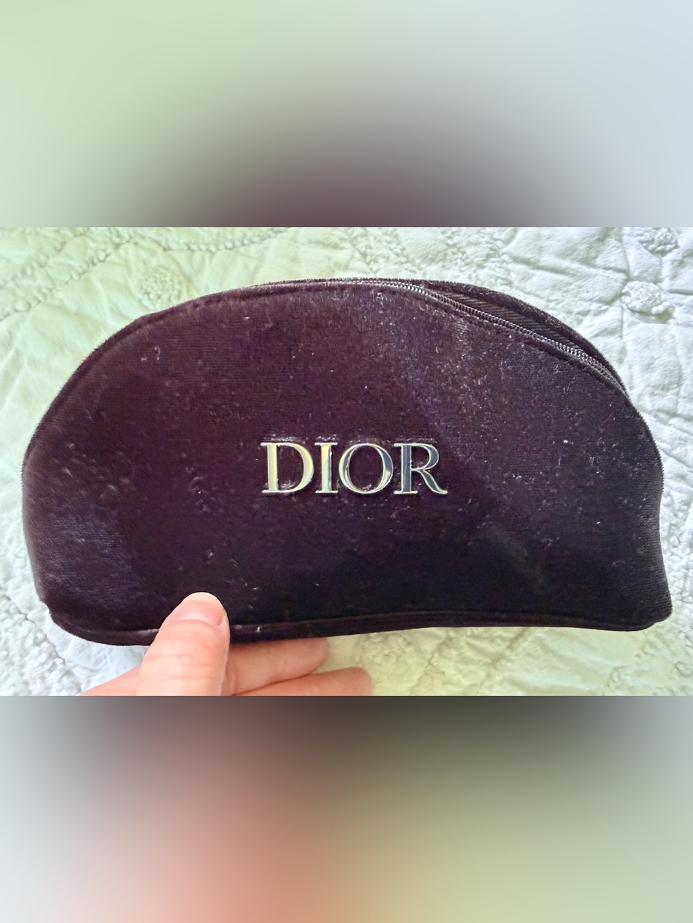 NEW Dior Black Velvet Cosmetic Pouch w Black Zipper/Silver ‘DIOR’ Zipper Pull
